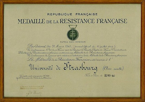 L'Université de Strasbourg, seule université à avoir obtenu la médaille de la Résistance française